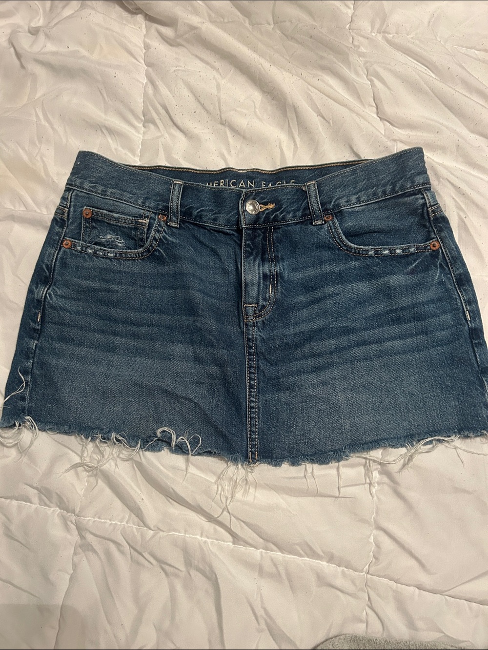 American Eagle Outfitters Distressed Dark Blue Denim Mini Skirt